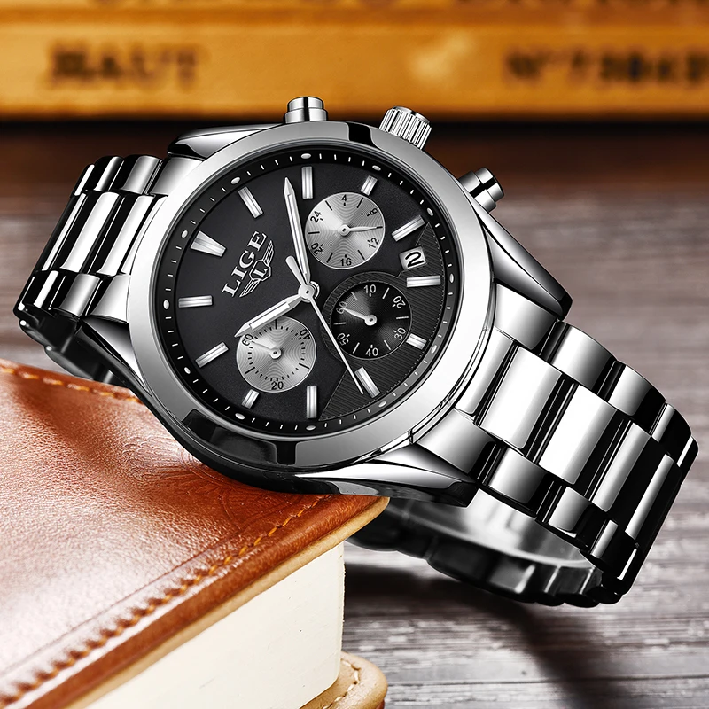 Relogio masculino LIGE Mens Watches Top Brand Luxury Fashion Business Quartz Watch Men Sport Full Steel Waterproof Sport Clock