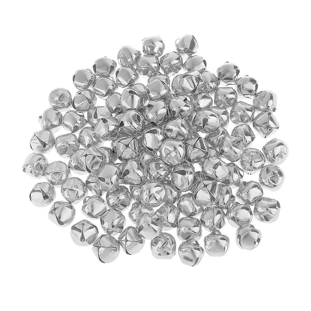 100Pcs Metal Christmas Jingle Bells Pendant Charms DIY Crafts 12mm Silver A