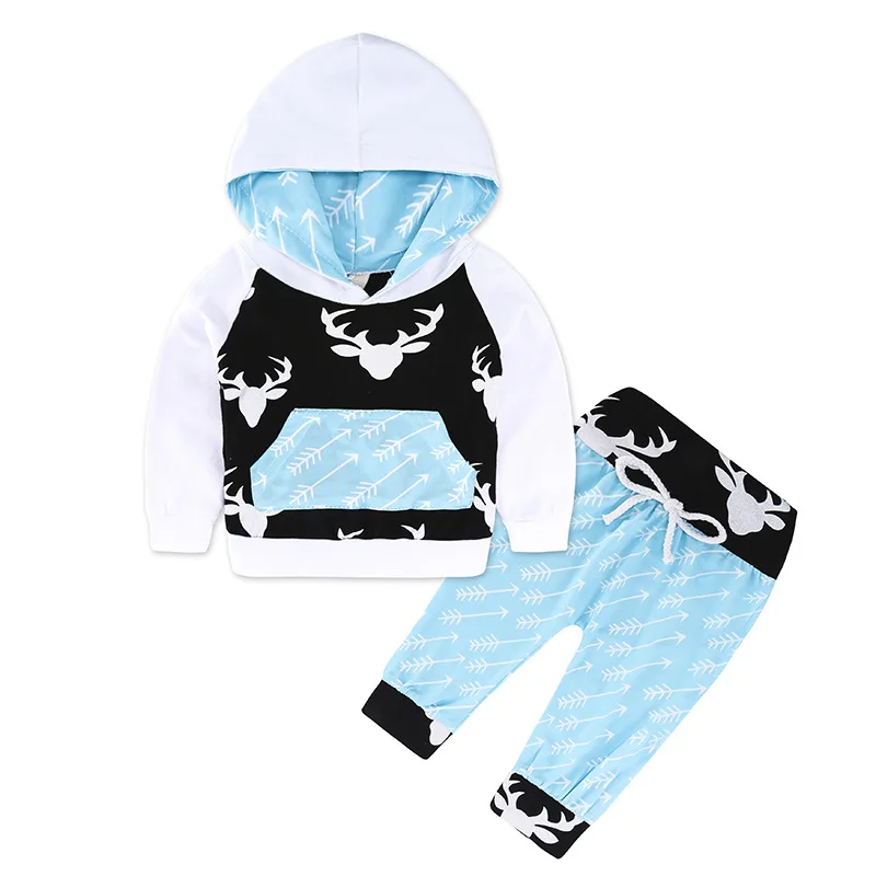 Toddler Infant Baby Set Boy Girl Deer Print Long Sleeve Hoodie Tops