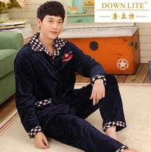 Winter sleepwear male coral fleece sleepwear male thickening flannel sleep set plus size lounge male set