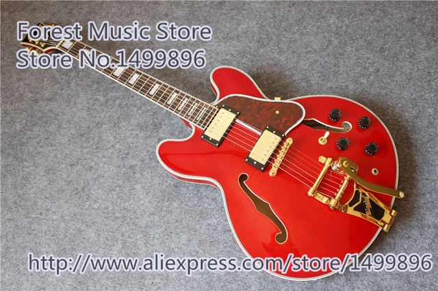 Cheap Top Selling Glossy Red Tiger Flame Finish ES Jazz Guitar Electric Hollow Maple Body For Sale