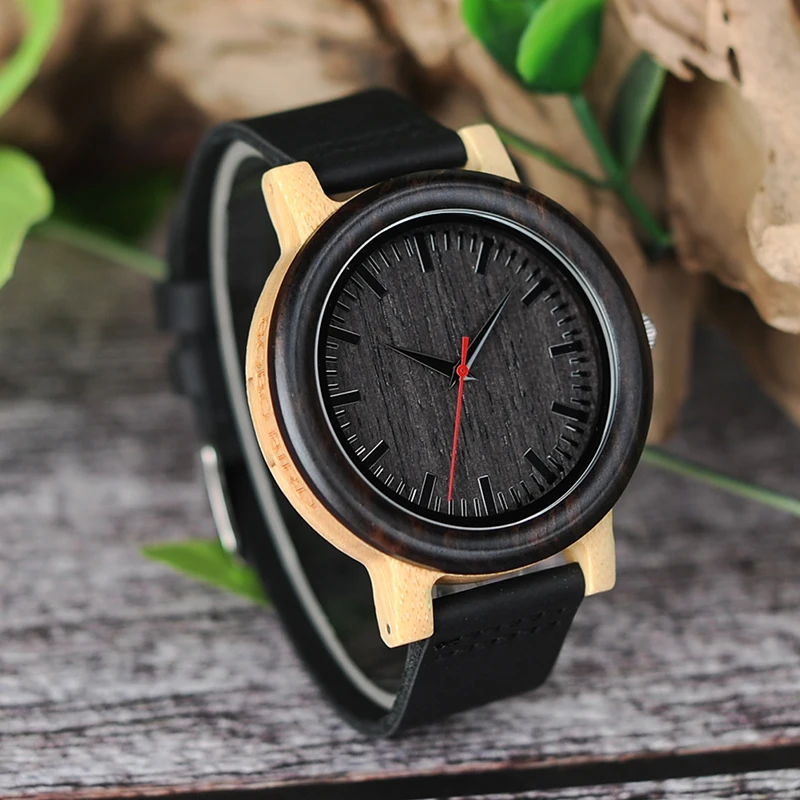 BOBO BIRD M13M14 Wenge Wood Bamboo Watches for Men Simple Design Quartz Wristwatch in Wooden Gift Box