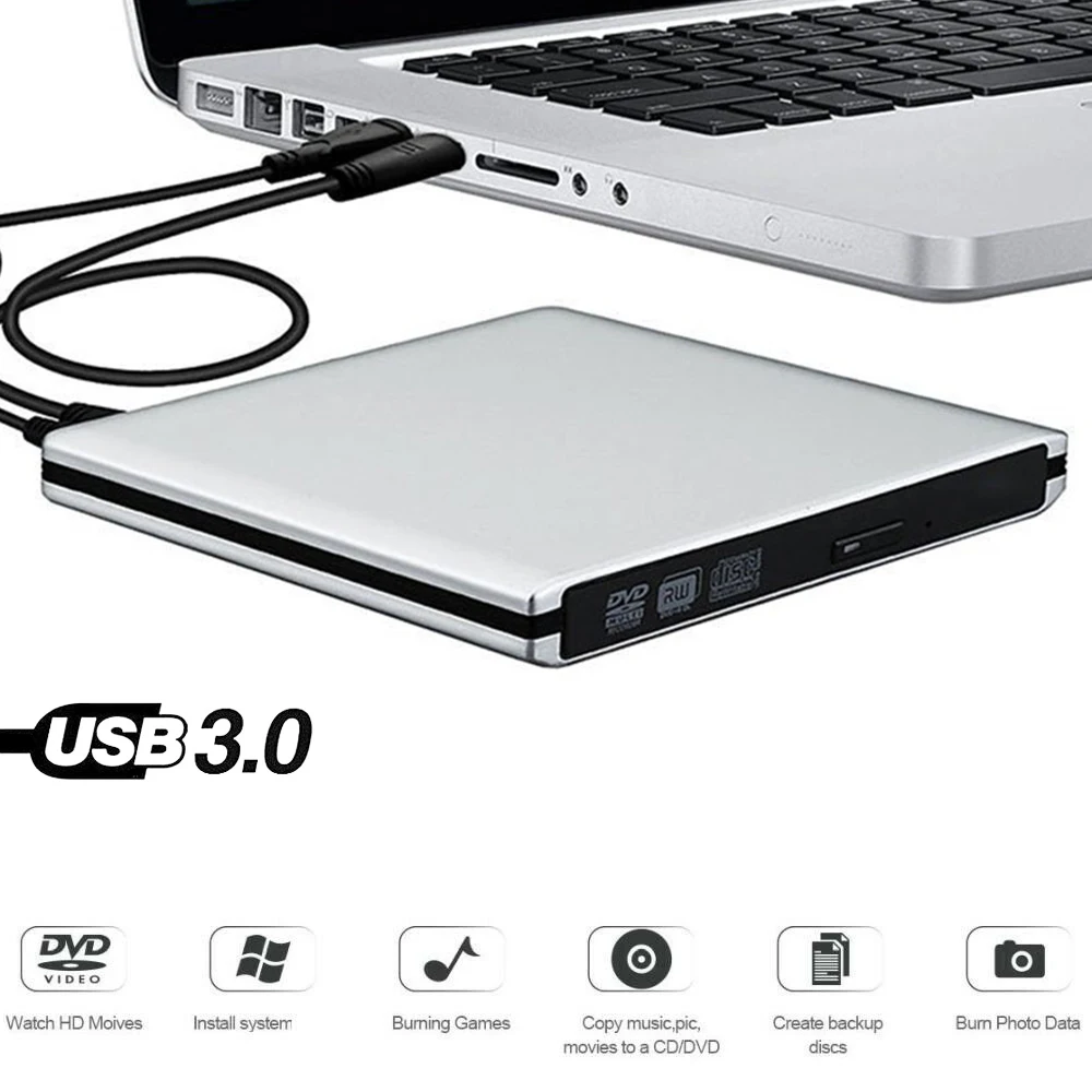 Ультра тонкий внешний USB 3,0 высокоскоростной CD-RW DVD-RW супер привод плеер писатель горелка для hp ASUS DELL samsung lenovo, ПК ноутбук