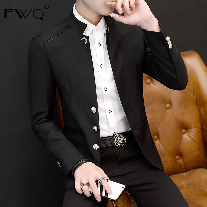 

2019 New Autumn Man's Casual Full Sleeve Personality Single Breasted Stand Collar Slim Was Thin Suit Tide FR060