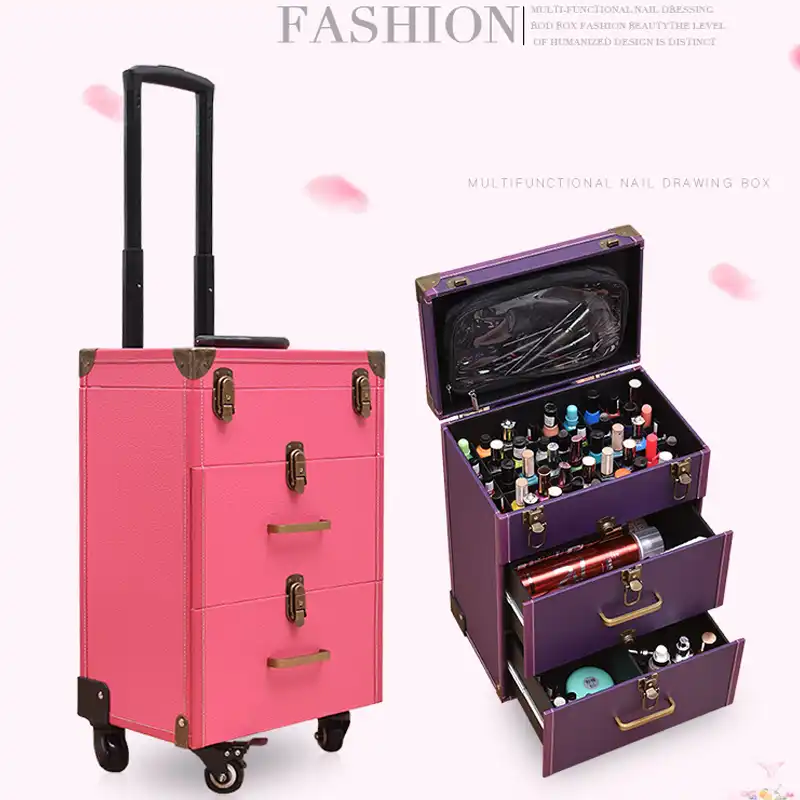 New Women Trolley Cosmetic Bags On Wheelnails Makeup