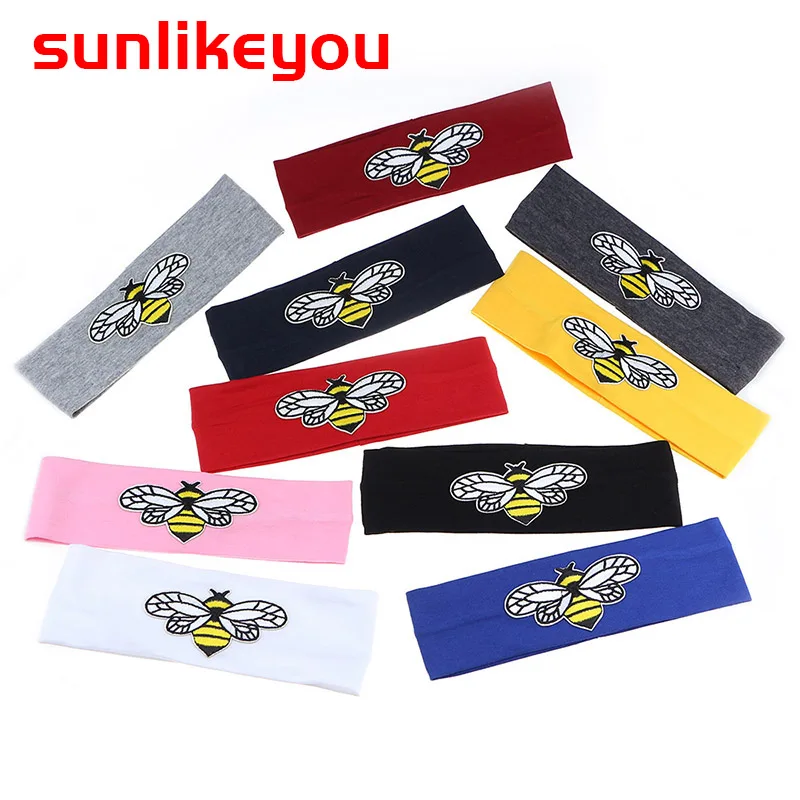 

Sunlikeyou Solid Cotton Embroidery Bee Pattern Headband Baby Kids Headbands Boys Girls Turban Newborn Hair Accessories