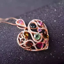 Натуральные разноцветные турмалины кулон S925 серебряная подвеска в форме натурального граната Цепочки и ожерелья Модные romanti персик для женщин, хорошее ювелирное изделие