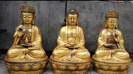 

bi003690 22" Tibet Bronze Gilt Temple Joss Pot Kwan-yin GuanYin Shakyamuni Buddha Statue