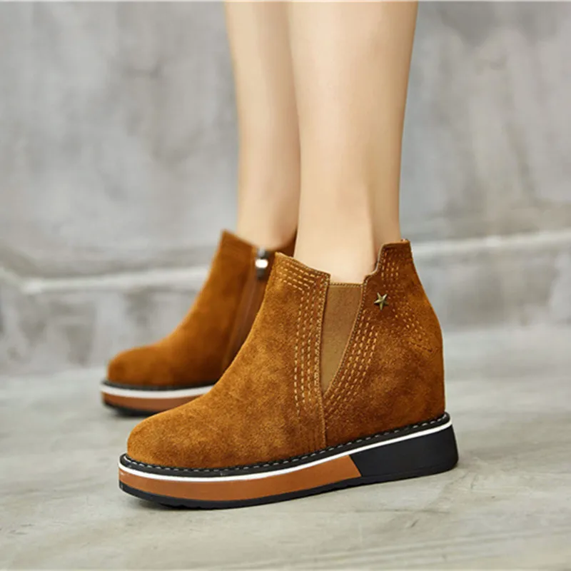 

Women's Winter Boots 2018 Genuine Leather Short Plush Warm Ankle Boot Woman Boots High Heels Platform Women Winter Boot Shoes