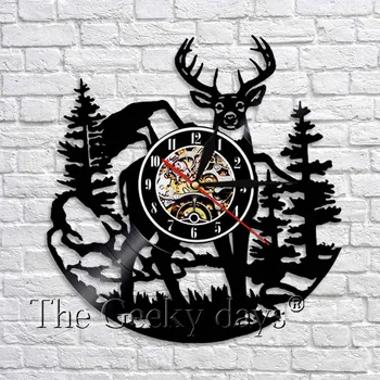 

Birch Tree Forest Wild Deer Design Vinyl Record Wall Clock Modern Nursery Decor Housewarming Gift Design Kids Room Decor