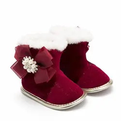 Детские зимние сапоги жемчуг цветок HighTop толстых девочек пинетки кроватки обувь 0-18 м Scarpe Bimba обуви для девочек детские сапоги Menina