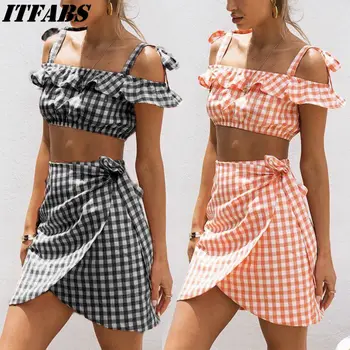 

Hirigin 2 Pieces Set Fashion Women Short Sleeve Bodycon Crop tops Two Pieces Sets Casual Party Evening Mini Dress Clubwear