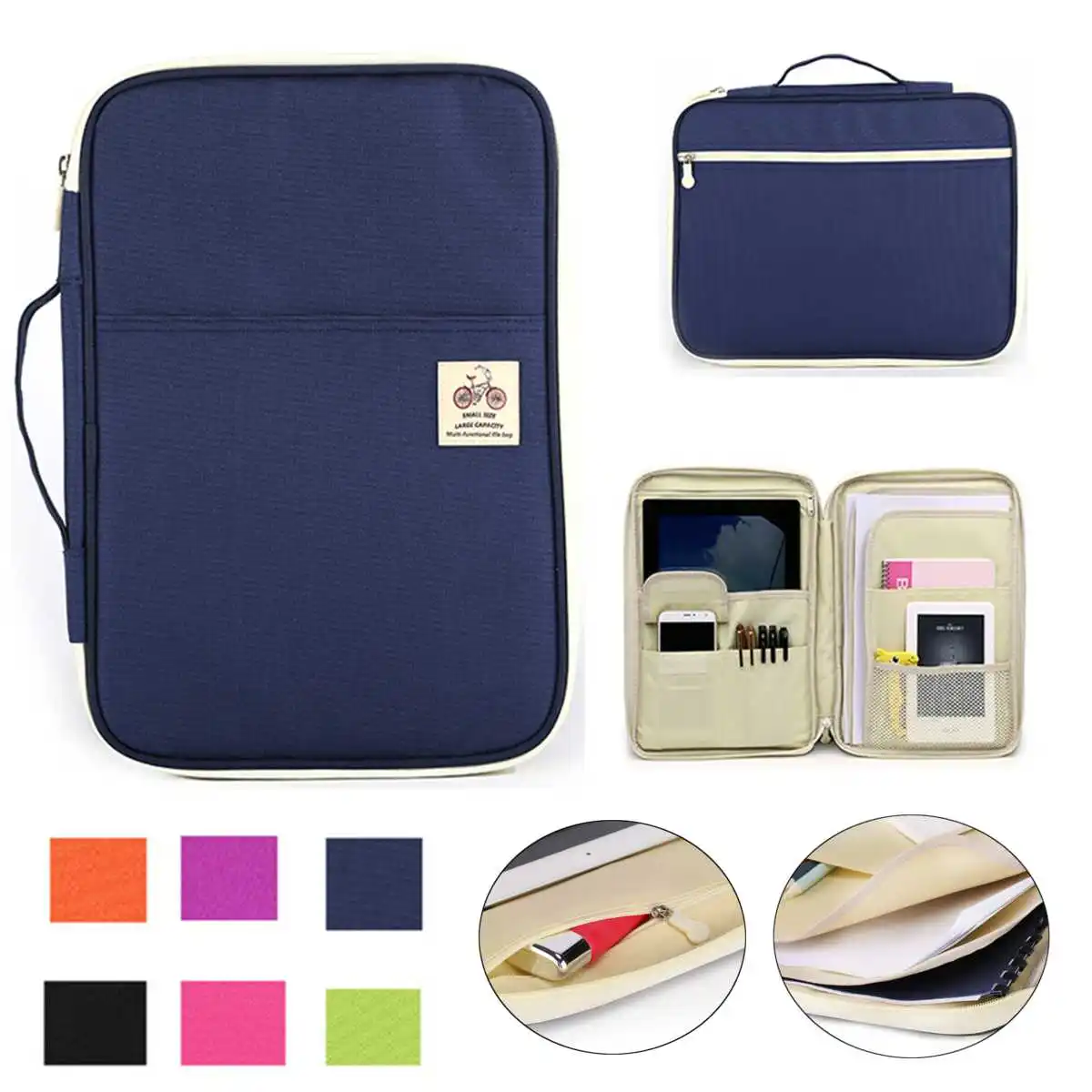 

A4 Document Storage Bag Waterproof Oxford Cloth Multifunctional Business Organizer Bag File Folder Stationery Organizer Zipper