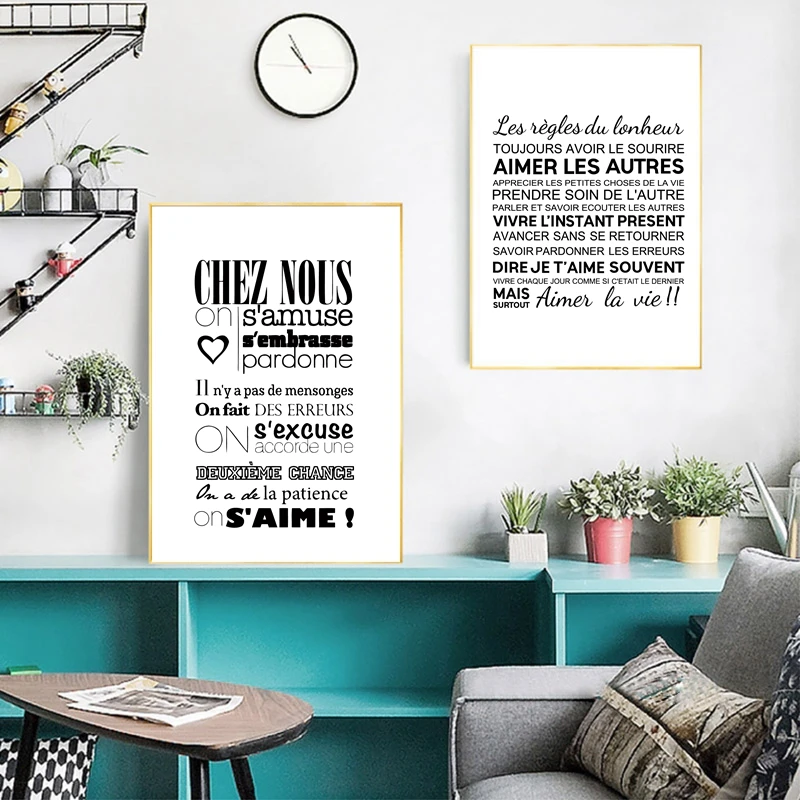 

French Home Decor Canvas Art Prints and Poster , Modern Minimalist The Rules of Happiness Quote France Canvas Prints Wall Decor