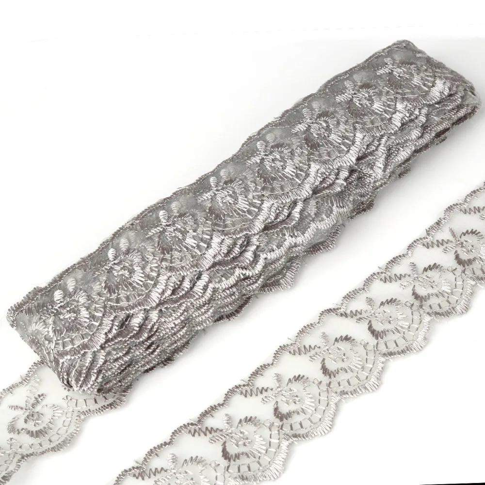 

10yards/lot Gray Color Net Lace Trim 40MM Embroidered Lace Ribbon For Sewing Wedding Decoration DIY Clothes Accessories