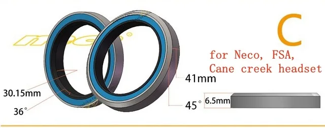 Neco подшипник гарнитура 1 1,5 дюймов E2 38-41 48,9 51 51,8 52 8 6,5 7 мм 36 45 градусов для шоссейного велосипеда - Цвет: C