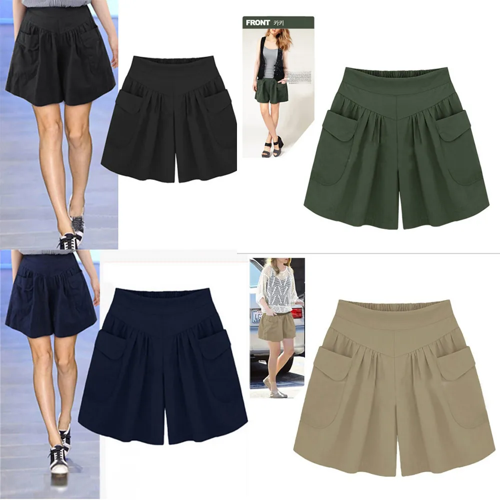 

shorts women feminino Fashion Summer Plus Size Solid Loose Hot Pockets Lady Summer Casual Shorts