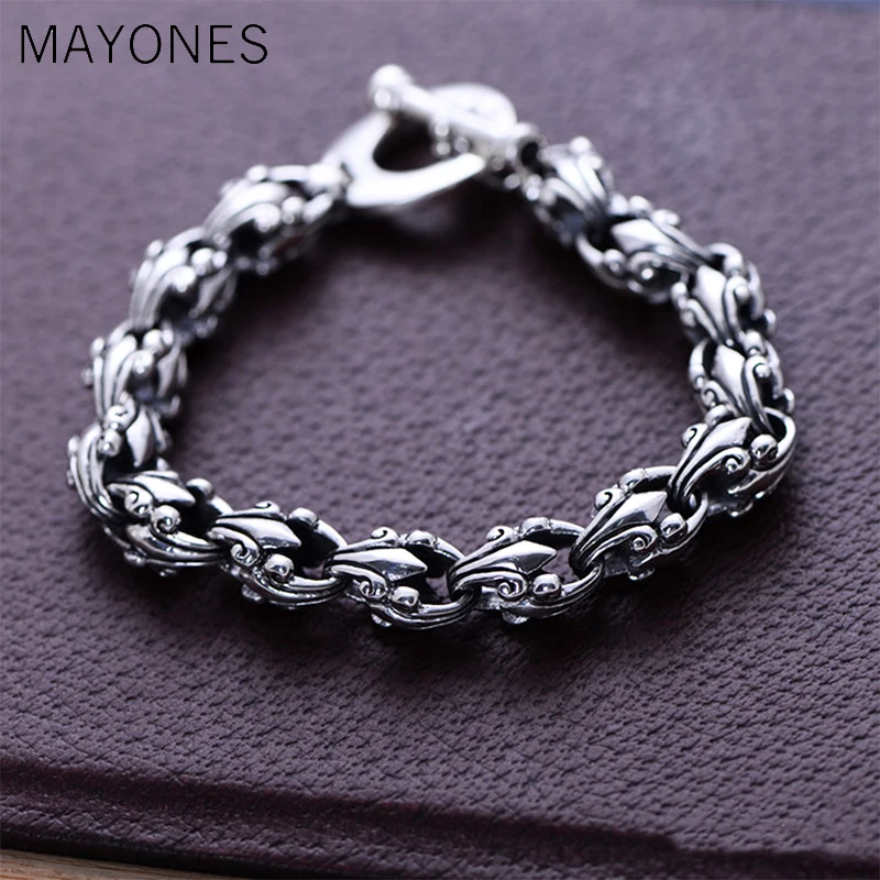MetJakt-Vintage-Thai-Silver-Crusade-Flower-Bracelet-Solid-925-Sterling-Silver-Bracelet-Men-s-Punk-Rock