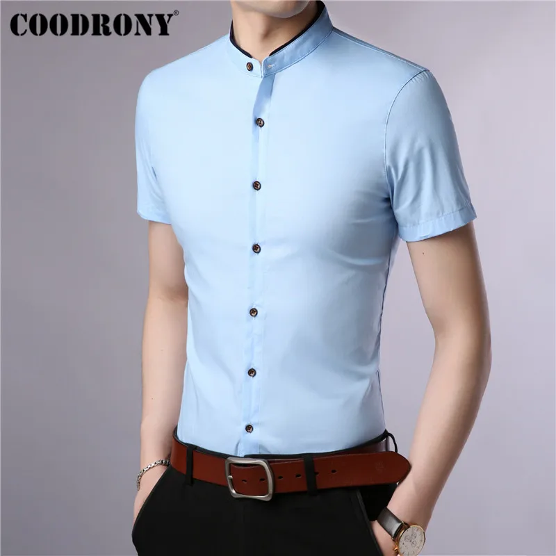 COODRONY, Хлопковая мужская рубашка с коротким рукавом, летняя крутая рубашка, мужская рубашка в китайском стиле, воротник-стойка, деловые повседневные рубашки, Camisa S96017