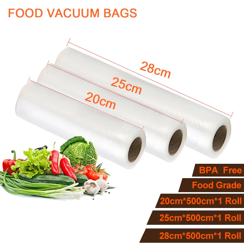 20 25 28cm 3 rolls Food Vacuum Bag Food Grade Film Vacuum Sealer Bags