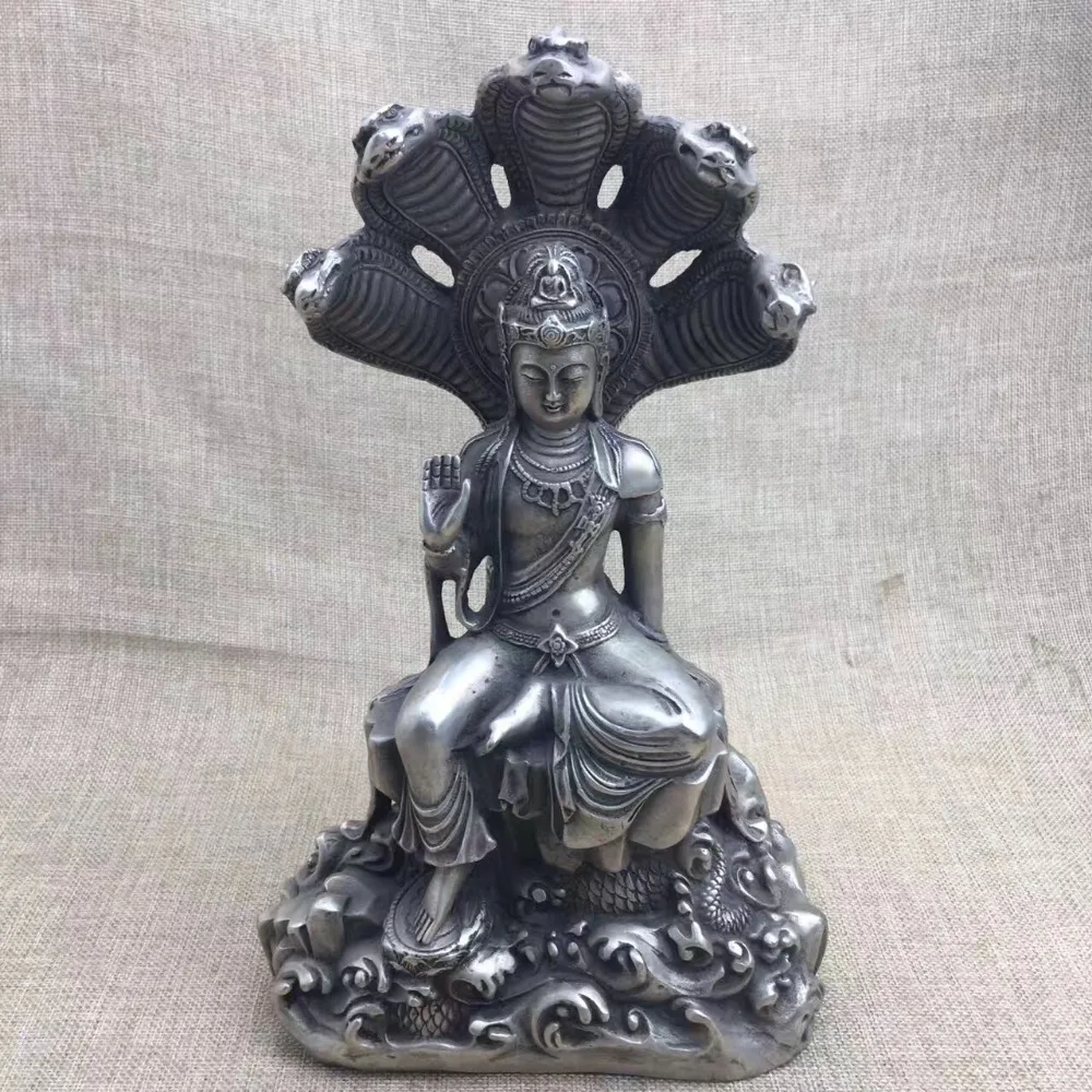 

Collection of antique sculpture white copper,silver plated Guanyin statue,Buddha beast six snake sculpture free transportation