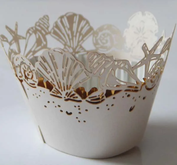 

Free Shipping White/Pink/Ivory/Brown/blue Beach Seashell Laser Cut Cupcake Wrapper muffin cup cake case liner wedding birthday