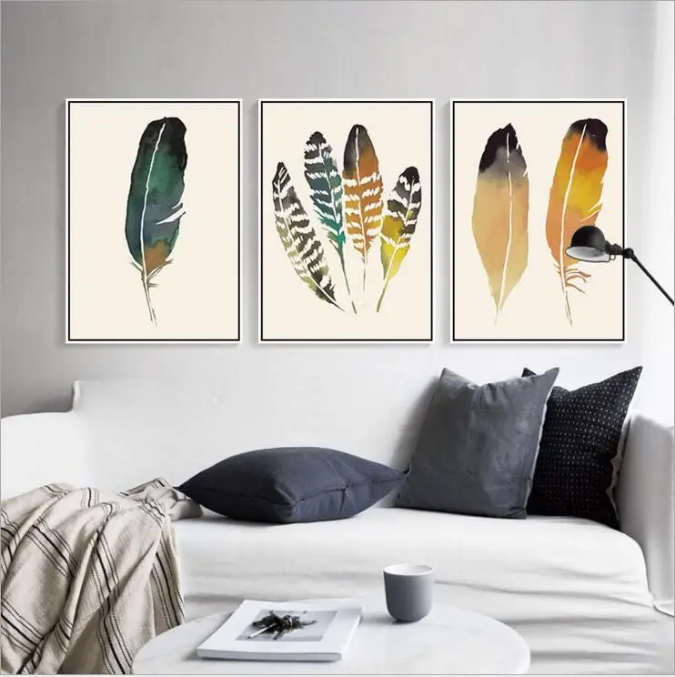 3 Pieces Set FRAMED Nordic Ink Feather HD Canvas Printing Wall Art