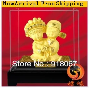 

YZ-F3014 24K gold plated craft Gold-filled Groom and Bride cute figurine best souvenir for Wedding gift & home decoration