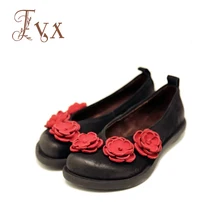 Tayunxing genuine leather handmade shoes low heel women pumps slip-on comfort casual cow suede retro flower 18707-15