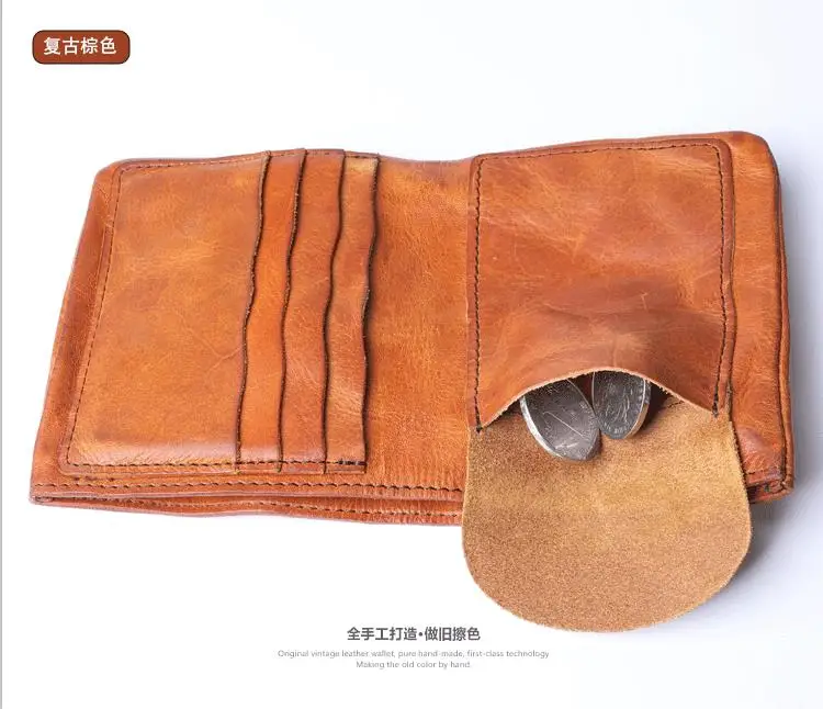 Дизайнерский винтажный кошелек ручной работы унисекс из натуральной коровьей кожи, маленький короткий мужской карман для монет, современный стильный тонкий зажим для денег