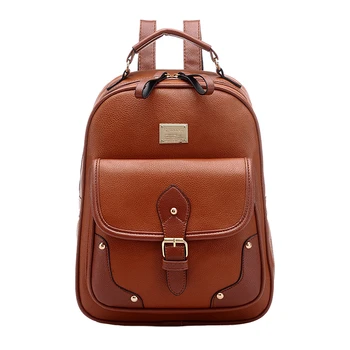 

BEAU Vintage Leather Backpack Rucksack Shoulder School Bag Knapsack Brown