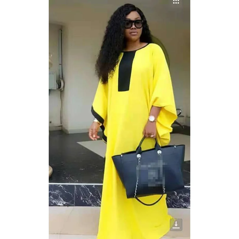 

casual oversized fashion big elastic women yellow dress maxi long solid plus size batwing sleeve vestidos