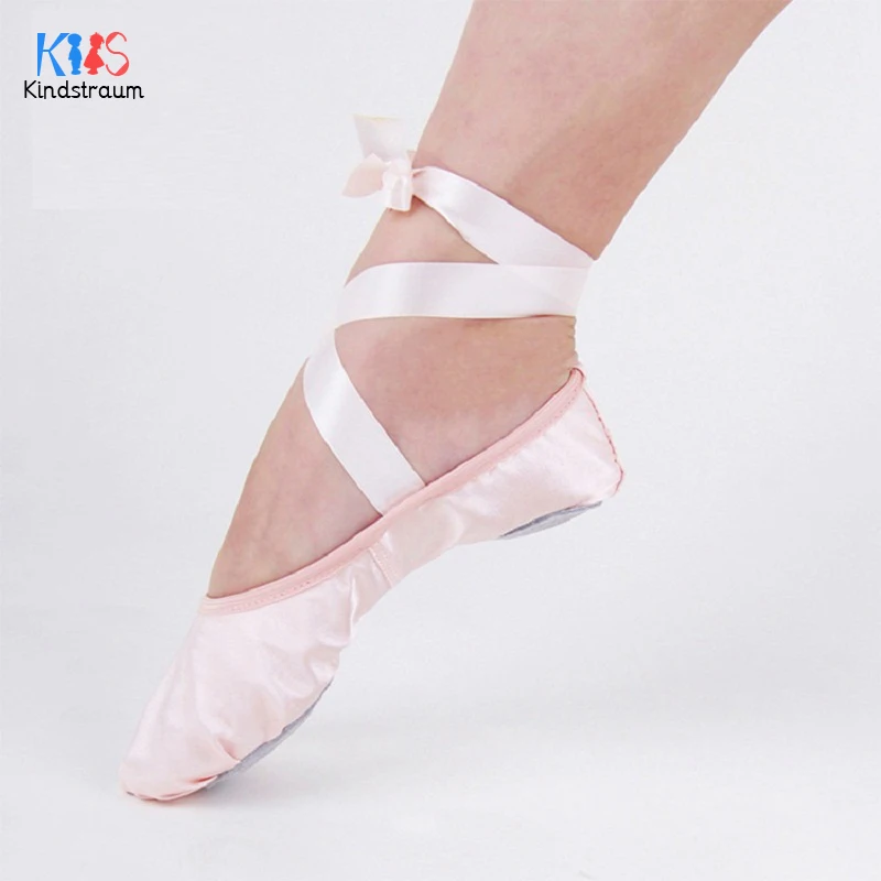 Kindstraum 2018 Practice Girls Pink Ballet Dance Shoes with Ribbon