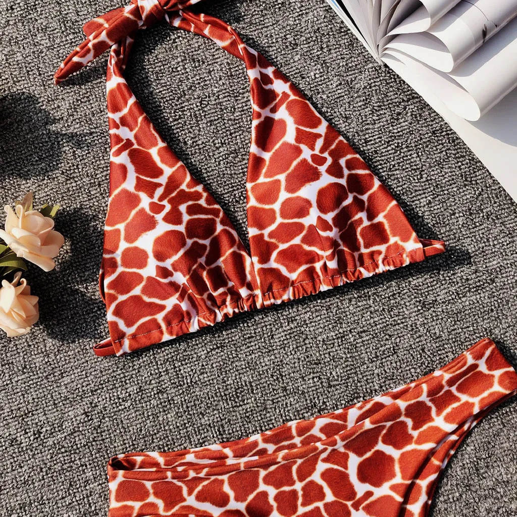 SAGACE Two Pieces Sexy Halter Bandage Bikini Leopard Printed Padded Beachwear For Women Lady 2019 Summer Swimwear SAGACE Two Pieces Sexy Halter Bandage Bikini Leopard Printed Padded Beachwear For Women Lady 2019 Summer Swimwear