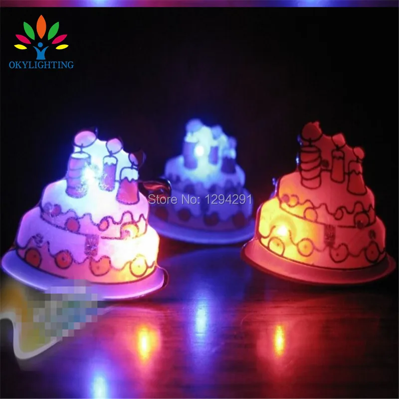 

25 PCS / Lots Children Holiday Birthday Party Supplies Cartoon Cake Sharp Mini Brooch Button Pin DIY Children LED Glowing Brooch