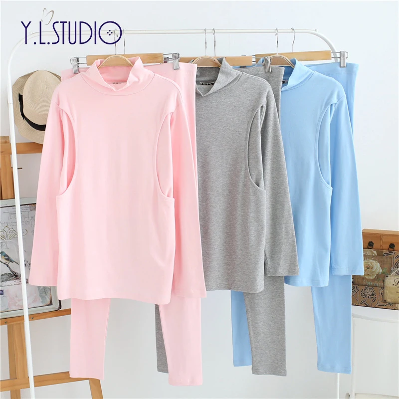 Nightie for feeding Clothing for pregnant women  fall-winter Pajamas Maternity sleeping Shirt Winter Breastfeeding sleepwear