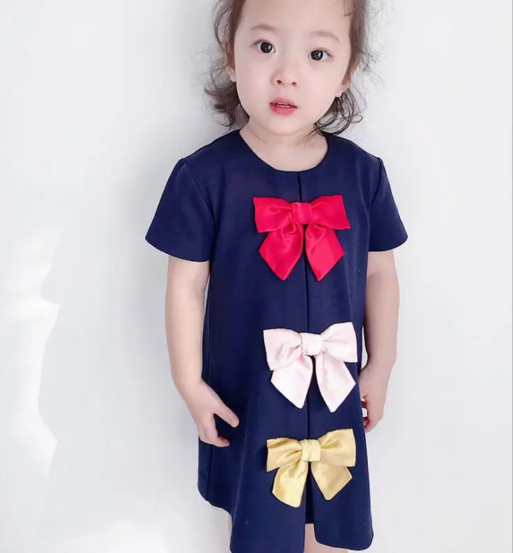 

Girls Dress 2019 Summer Girl Fashion Color Big Bow Short-sleeve Party Tutu Dresses Girl Frocks Childhood costumes 2-6Y