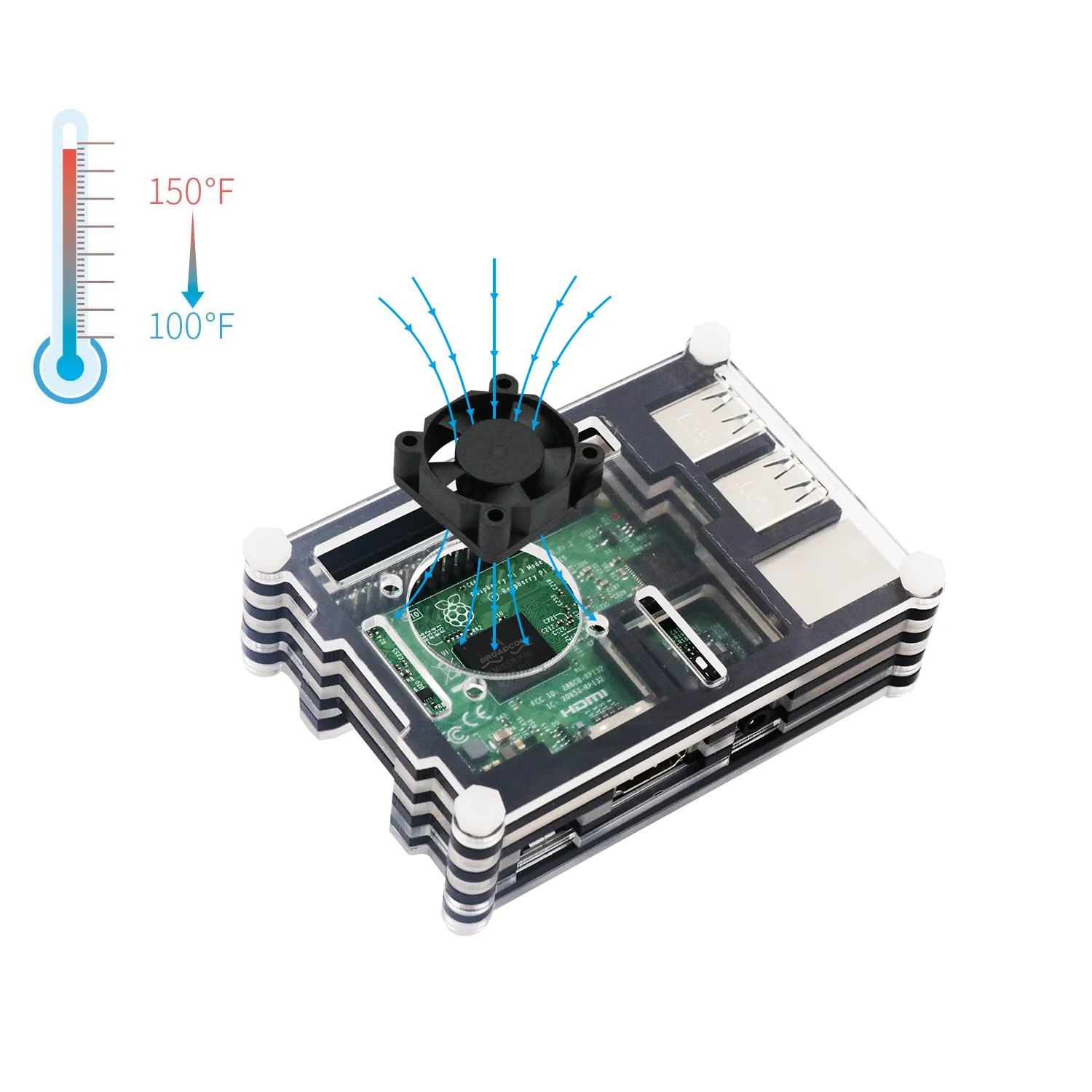 Raspberry PI 3 Model B стартовый комплект+ блок питания(ЕС/США)+ PI 3 акриловый чехол+ теплоотвод