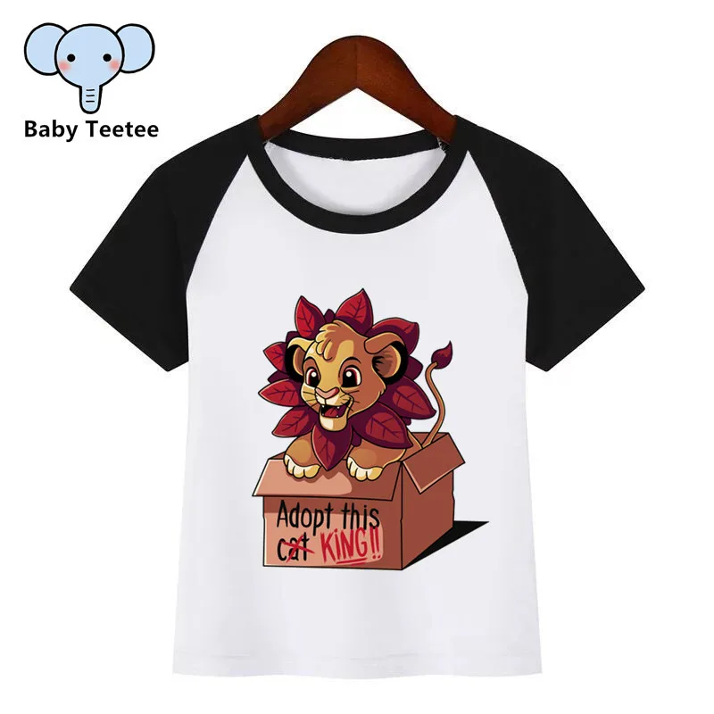 Детские летние топы для мальчиков и девочек; футболка с милым принтом «Король Лев Simba»; детская забавная одежда с короткими рукавами для малышей