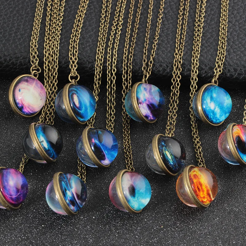 Double Sided Glass Dome Planet Glow in the Dark Galaxy Necklace Pendant System