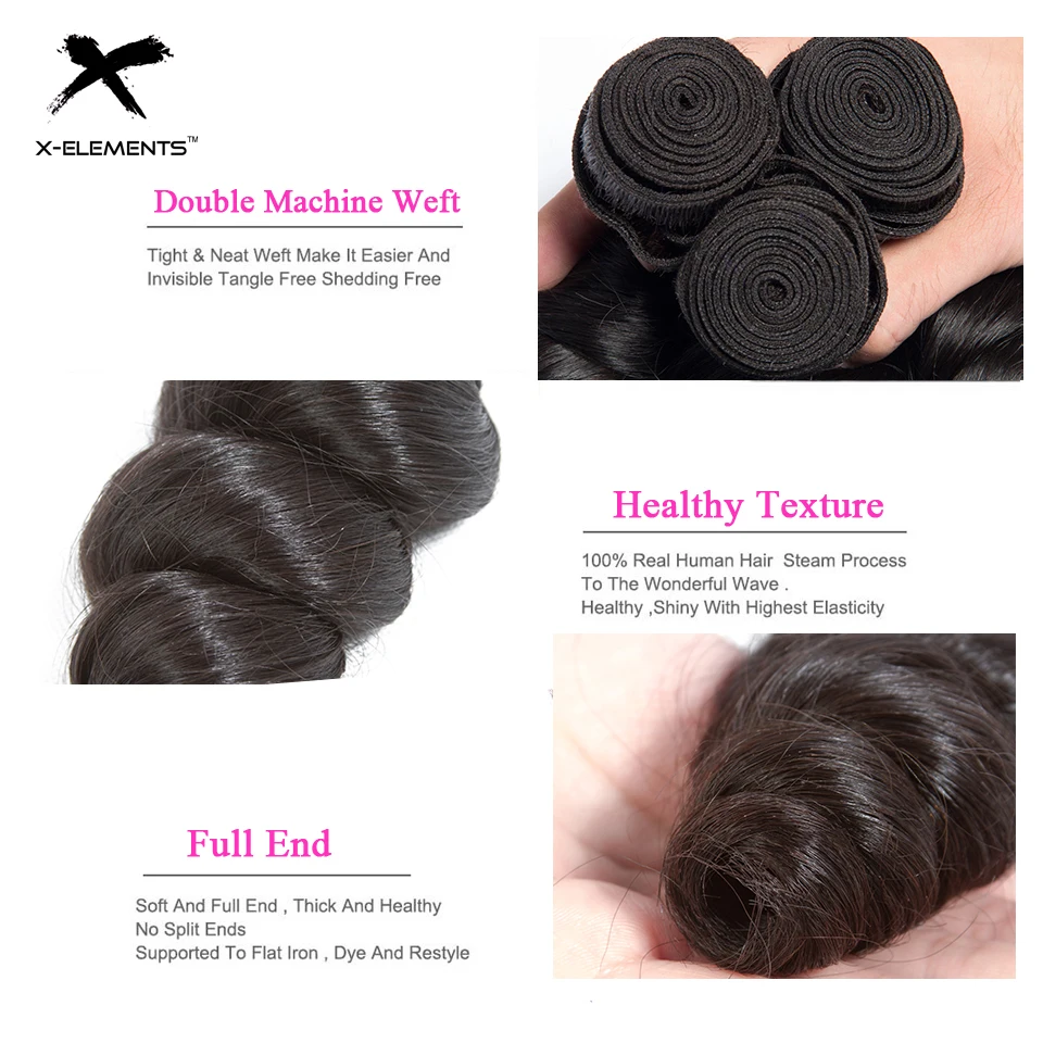 X-Elements Brazilian Loose Wave Hair 134 Bundles Deals Natural Color Human Hair Extensions 8-26 Non Remy Hair Weave Bundles (12)