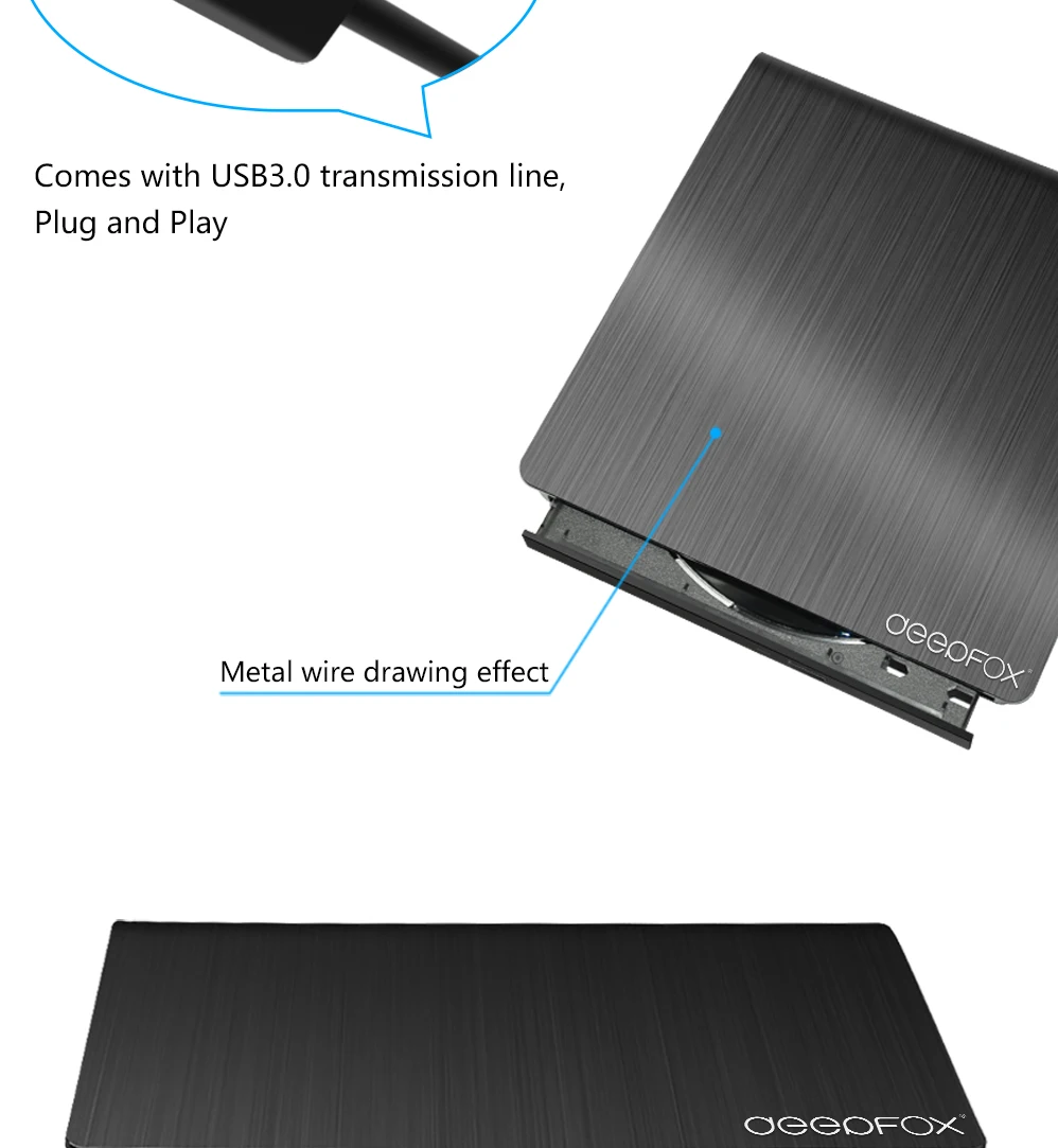 Deepfox USB2.0 Портативный внешний тонкий DVD/CD RW горелки Регистраторы оптический привод CD DVD Встроенная память писатель поддержка windows10