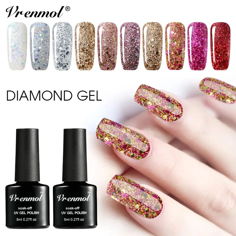 

Vrenmol Shimmer Gel Lacquer Hybrid Diamond Nail Gel Polish Set Varnish Nail Gel Kit Top Base Coat Glitter Enamel