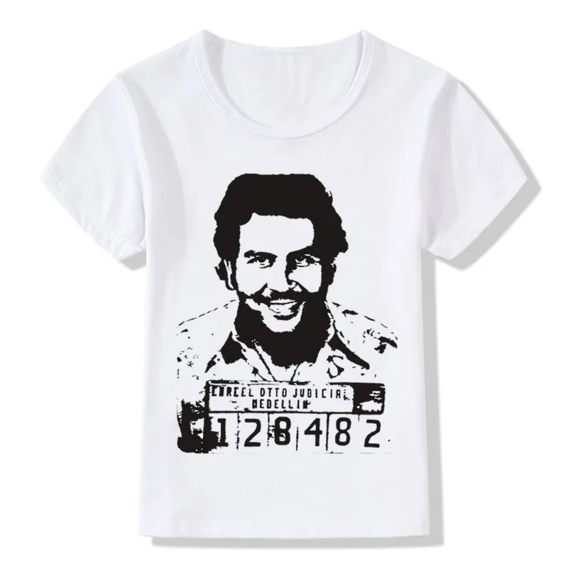 Детская повседневная одежда, детские модные футболки с дизайном «Pablo Escobar», летние топы для мальчиков и девочек, крутые футболки для малышей,-285 - Цвет: whiteA