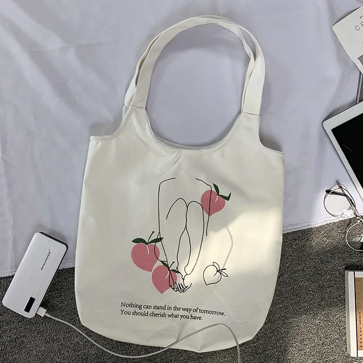 Женская Холщовая Сумка через плечо, шикарная сумка с фруктовым принтом, сумки для покупок из хлопчатобумажной ткани, женская сумка, многоразовая пляжная сумка для покупок