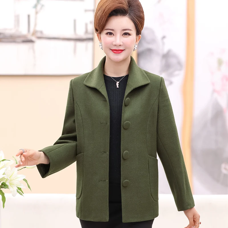 New Winter Women's Wool Jacket Basic coat Warm Loose Plus size outerwear Tops Solid Casual Middle Aged Women Woolen Jacket 4XL