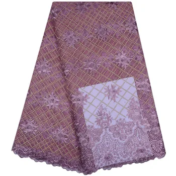

Nigeria Laces Fabric Lilac French Tulle Lace Fabric With Bead African Mesh Net Fabric Embroidered For Women Dress 1125