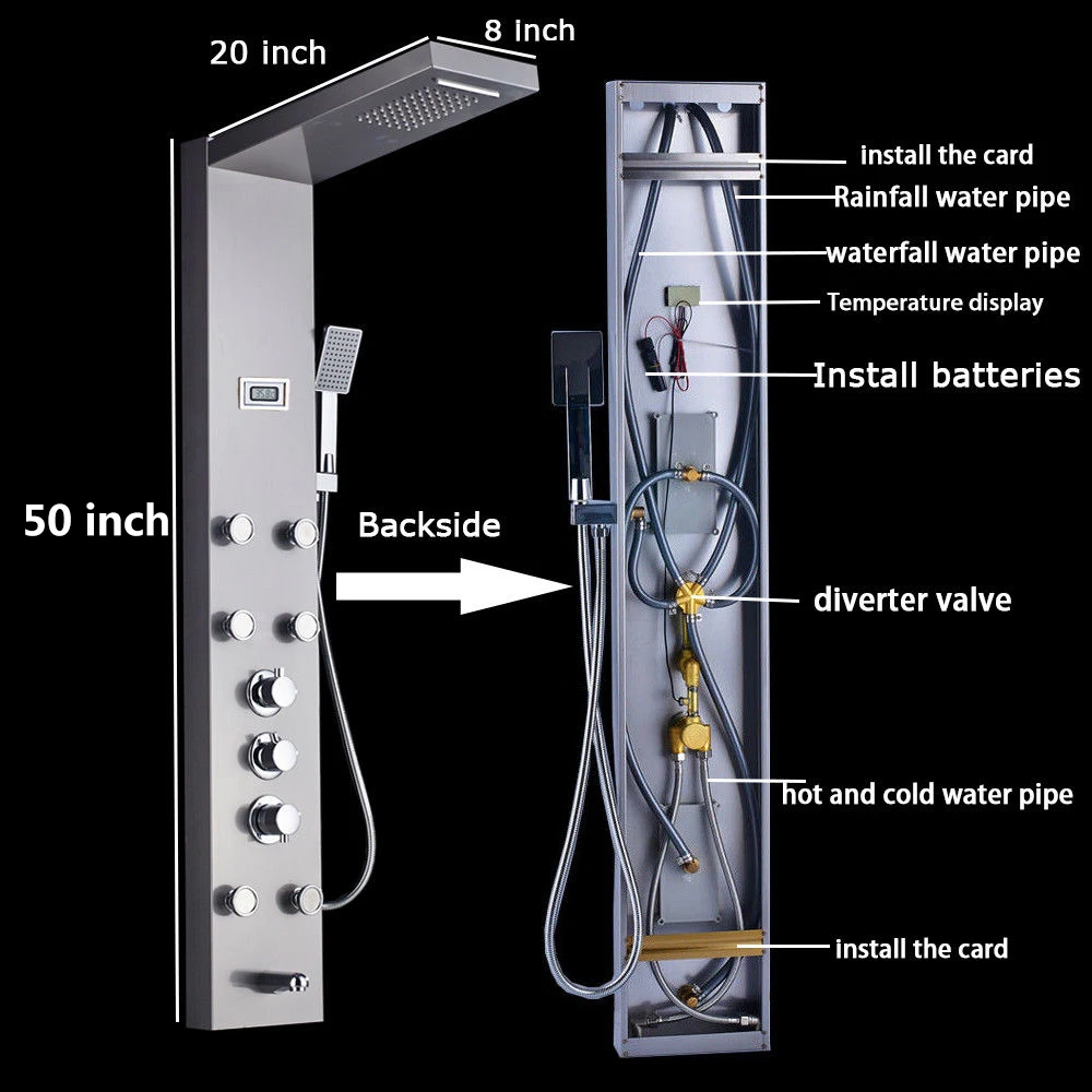 Никель матовый водопад душ Панель настенный Ванная комната смеситель для душа панель колонка с ручной опрыскиватель