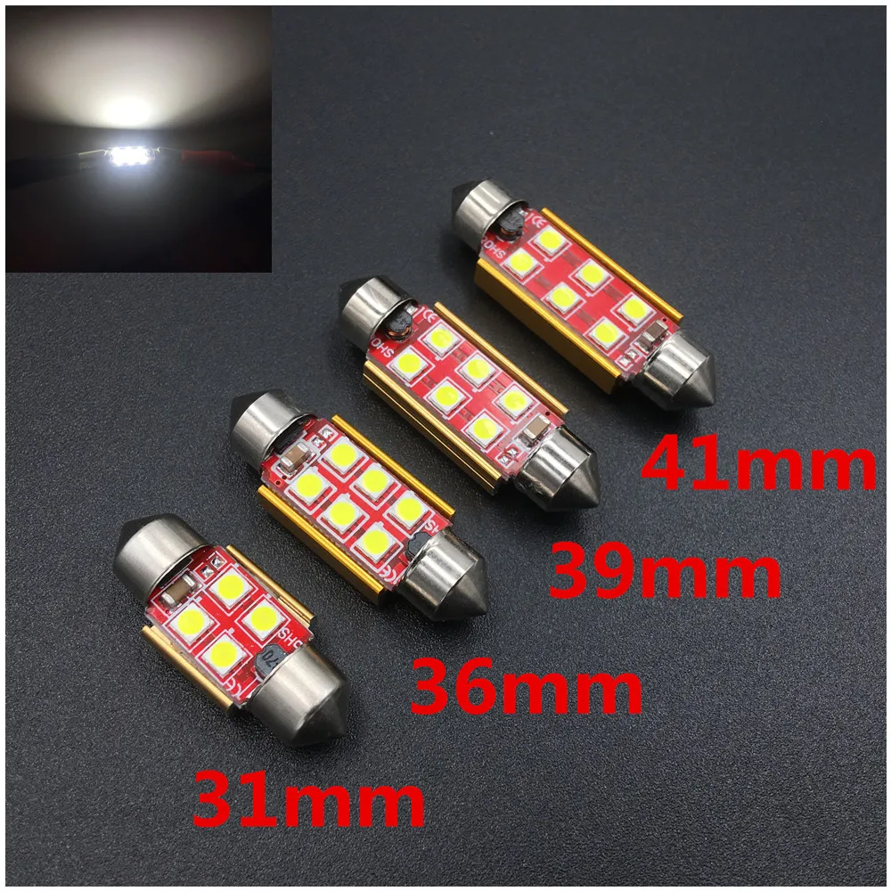 Baía do solo de ciano 10 pces 3030 4 smd 31mm 3030 6 smd 36mm 39mm 41mm festão canbus livre de erros c5w festão dome leitura led luz