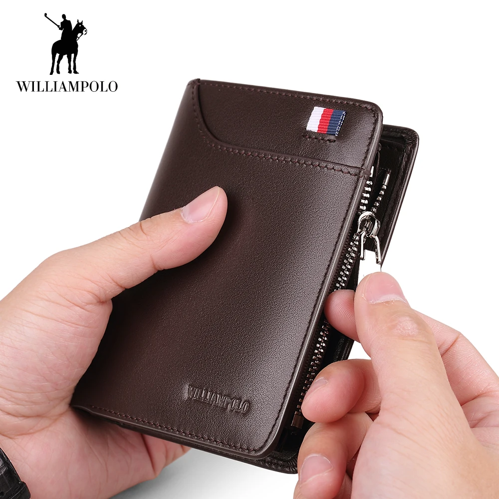 WilliamPOLO 2018 Men Wallet Short Credit Card Holder Genuine Leather Multi Card Case Organizer Purse with Zipper Pocket Portable